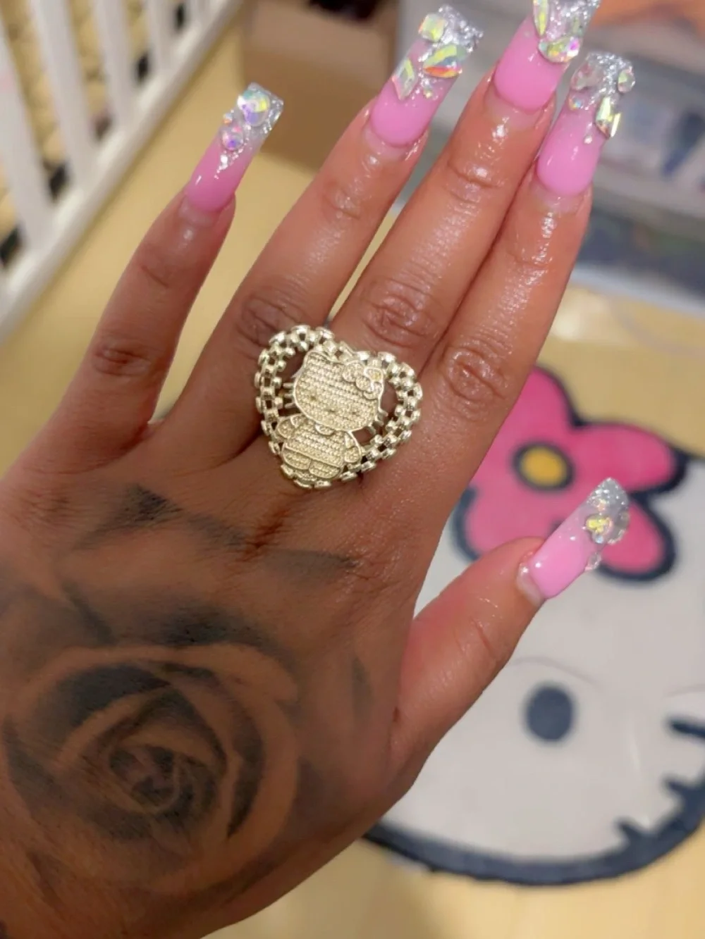 Gold Hello Kitty Heart Ring size 9